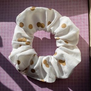 White and Gold Polka Dot Scrunchie
